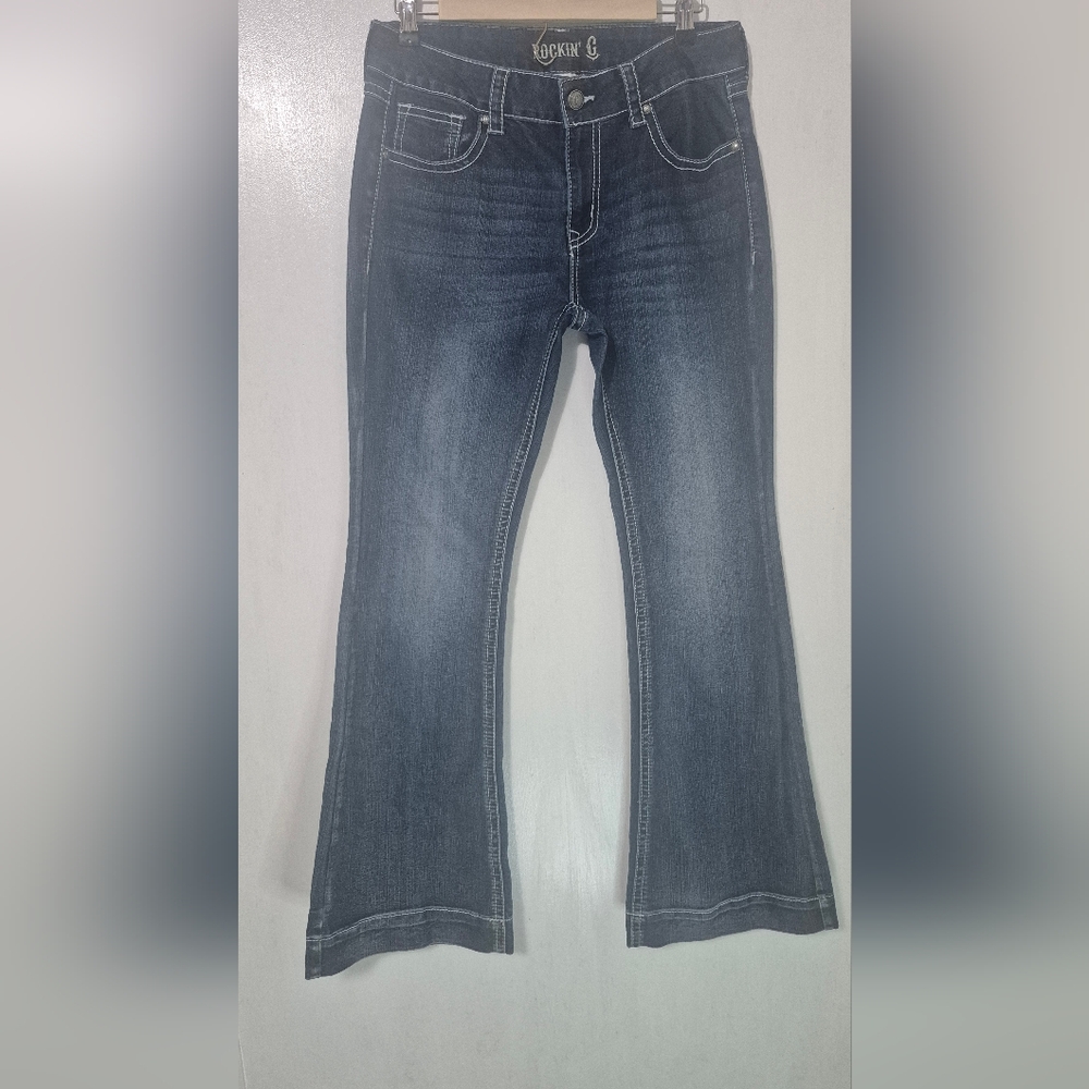 ROCKIN C Dark Washed Blue Flare Jeans Womens Size 30